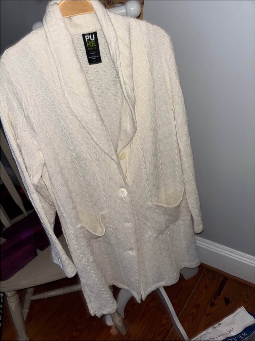 Pur Cream Sz S/M Cable Knit Collar long Cardigan